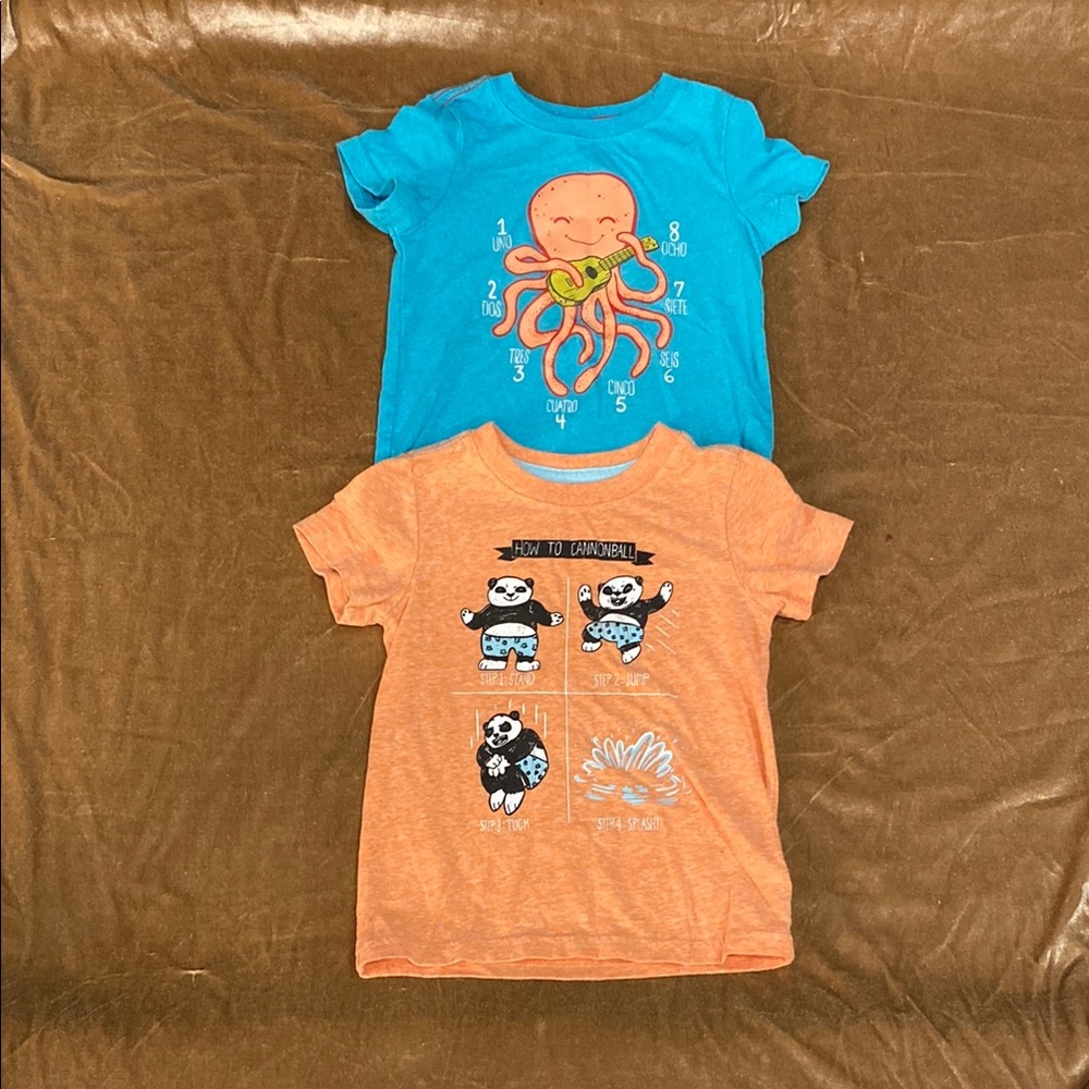 Playful Blue and Orange Short Sleeve Tees with Graphic Designs